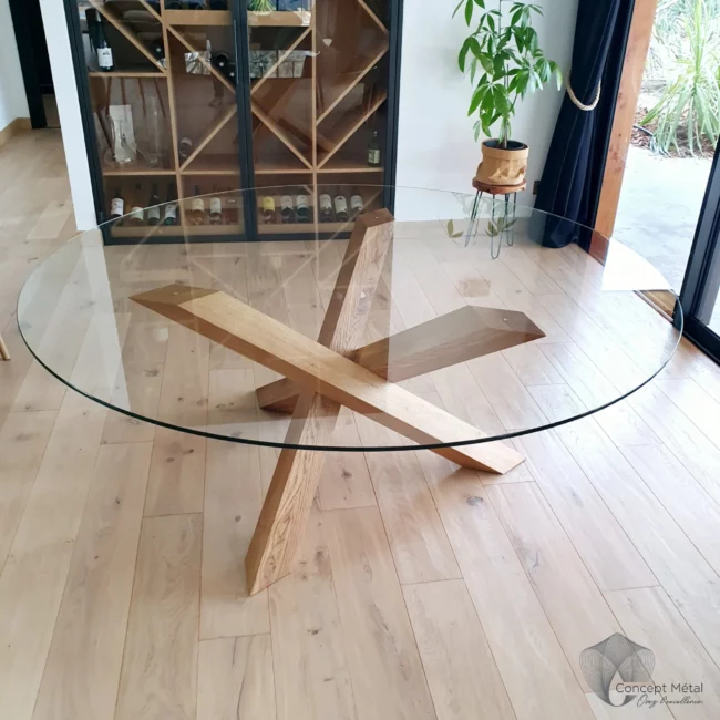 Table en verre et bois